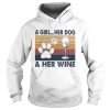 A Girl Her Dog And Her Wine Footprint Vintage Retro shirt