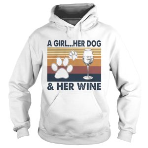 A Girl Her Dog And Her Wine Footprint Vintage Retro shirt 1