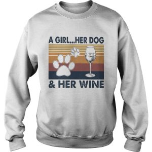 A Girl Her Dog And Her Wine Footprint Vintage Retro shirt