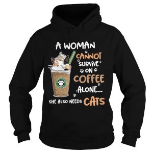 A Woman Cannot Survive On Coffee Alone She Also Needs Cats Footprint shirt 1