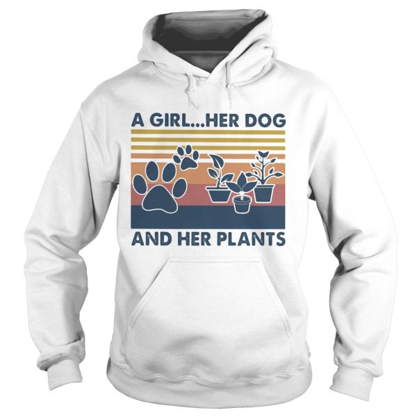 A girl Her dog and her plants Vintage retro shirt