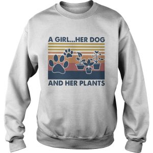 A girl Her dog and her plants Vintage retro shirt 2