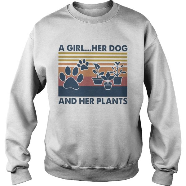 A girl Her dog and her plants Vintage retro shirt