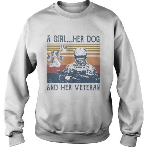 A girl her dog an her veteran footprint vintage retro shirt 2