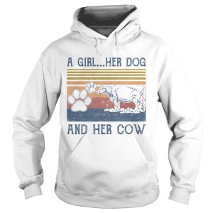 A girl her paw dog and her cow vintage retro shirt