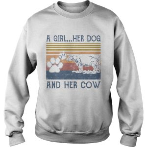 A girl her paw dog and her cow vintage retro shirt