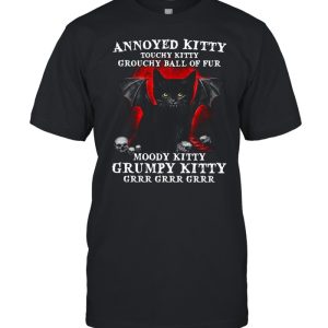 Annoyed Kitty Touchy Kitty Grouchy Ball Of Fur Moody Kitty Grumpy Kitty Black Vampire Cat With And Skulls Shirt