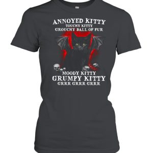 Annoyed Kitty Touchy Kitty Grouchy Ball Of Fur Moody Kitty Grumpy Kitty Black Vampire Cat With And Skulls Shirt