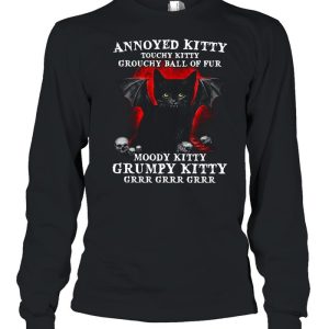 Annoyed Kitty Touchy Kitty Grouchy Ball Of Fur Moody Kitty Grumpy Kitty Black Vampire Cat With And Skulls Shirt 3