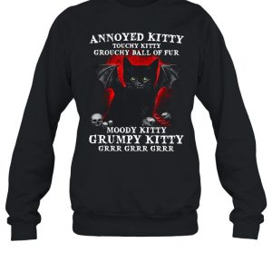 Annoyed Kitty Touchy Kitty Grouchy Ball Of Fur Moody Kitty Grumpy Kitty Black Vampire Cat With And Skulls Shirt 4