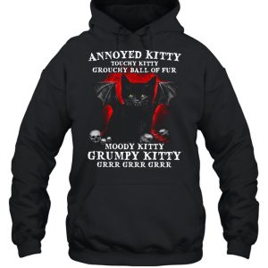 Annoyed Kitty Touchy Kitty Grouchy Ball Of Fur Moody Kitty Grumpy Kitty Black Vampire Cat With And Skulls Shirt 5