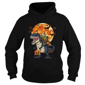 Baby Yoda Riding Dinosaur Trex Pumpkin Moon Halloween shirt 1