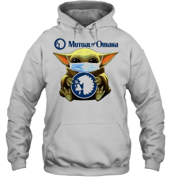 Baby Yoda face mask hug Mutual of Omaha shirt