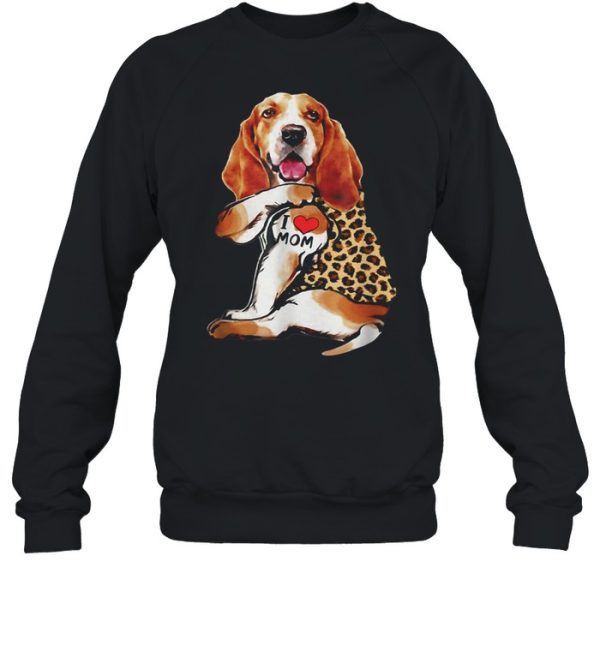 Basset Hound I Love Mom Tattoo Leopard Mothers Day shirt