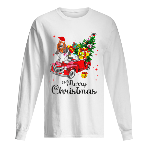 Basset Hound Ride Red Truck Christmas Pajama shirt