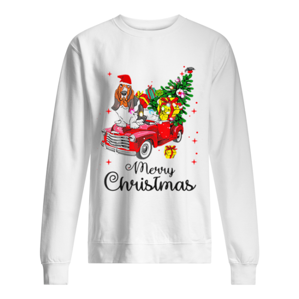 Basset Hound Ride Red Truck Christmas Pajama shirt