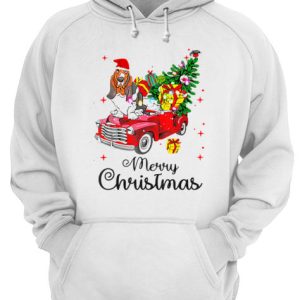 Basset Hound Ride Red Truck Christmas Pajama shirt 3