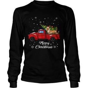 Basset hound Rides Red Truck Christmas Pajama shirt 2