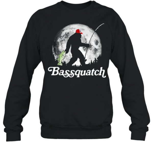 Bassquatch Bigfoot Night Fishing And Full Moon shirt