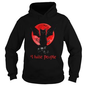 Bat And Black Cat Moon Red I Hate People shirt