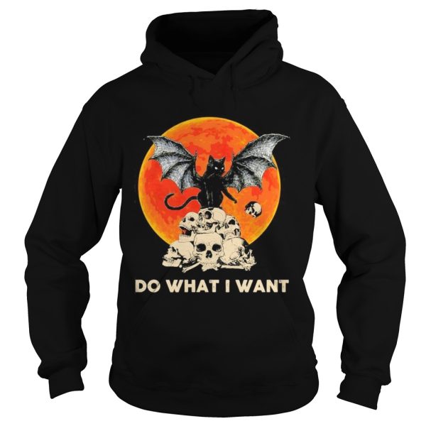 Bat and Black Cat Skull Do what I want moon Halloween shirt