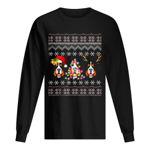 Beautiful Christmas Bernese Mountain Gift Lights Santa Hat Three Dogs shirt 1