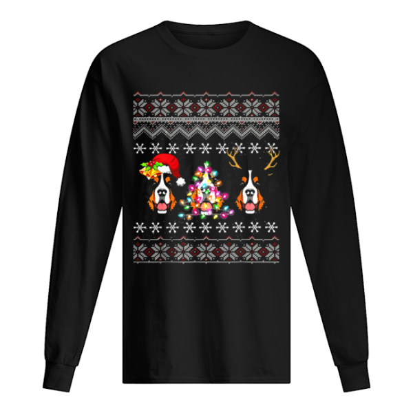 Beautiful Christmas Bernese Mountain Gift Lights Santa Hat Three Dogs shirt