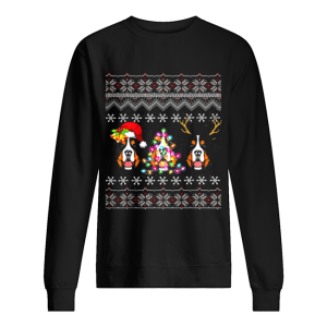 Beautiful Christmas Bernese Mountain Gift Lights Santa Hat Three Dogs shirt