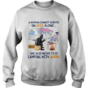 Bigfoot A Woman Cannot Survive On Beer Alone She Also Needs To Go Camping With Darryl shirt 2