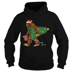 Bigfoot Carrying Christmas Tree Sasquatch Santa shirt 1