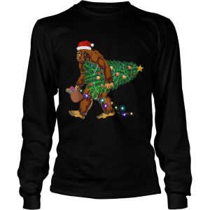 Bigfoot Carrying Christmas Tree Sasquatch Santa shirt