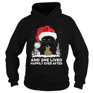 Black Cat And She Lived Happily Ever After Christmas shirt 1