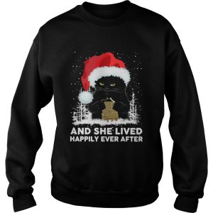 Black Cat And She Lived Happily Ever After Christmas shirt 3