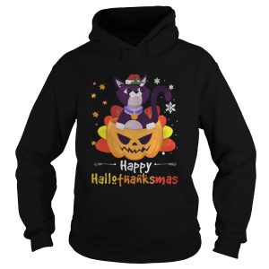 Black Cat Halloween And Merry Christmas Happy Hallothanksmas shirt 1