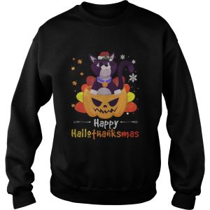 Black Cat Halloween And Merry Christmas Happy Hallothanksmas shirt 3