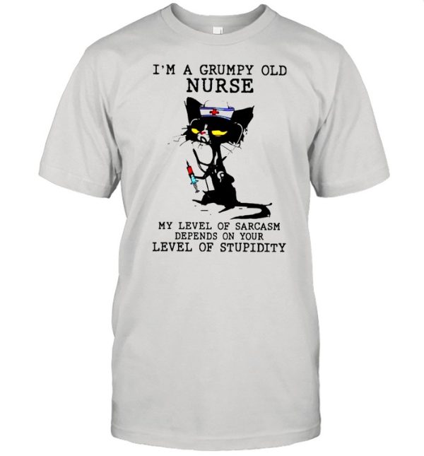 Black Cat Im A Grumpy Old Nurse My Level Of Sarcasm Depends On Your Vintage Retro shirt