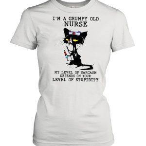 Black Cat Im A Grumpy Old Nurse My Level Of Sarcasm Depends On Your Vintage Retro shirt