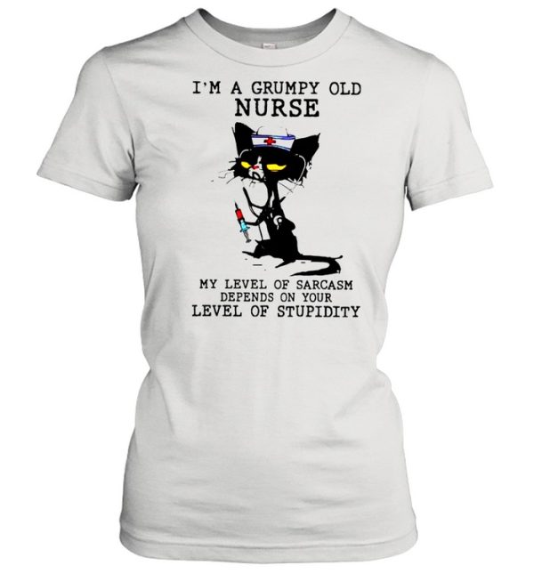 Black Cat Im A Grumpy Old Nurse My Level Of Sarcasm Depends On Your Vintage Retro shirt