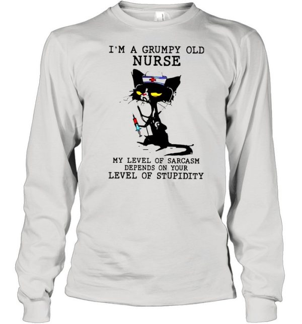 Black Cat Im A Grumpy Old Nurse My Level Of Sarcasm Depends On Your Vintage Retro shirt