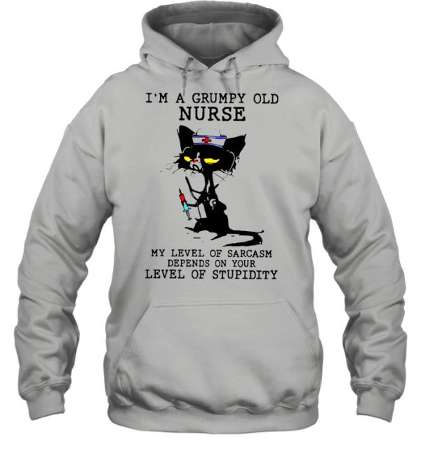 Black Cat Im A Grumpy Old Nurse My Level Of Sarcasm Depends On Your Vintage Retro shirt