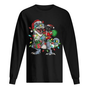 Black Cat Riding T-rex Merry Christmas shirt