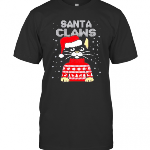 Black Cat Santa Claws Ugly Christmas T-Shirt