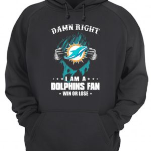 Blood insides damn right I am a miami dolphins fan win or lose stars shirt 3