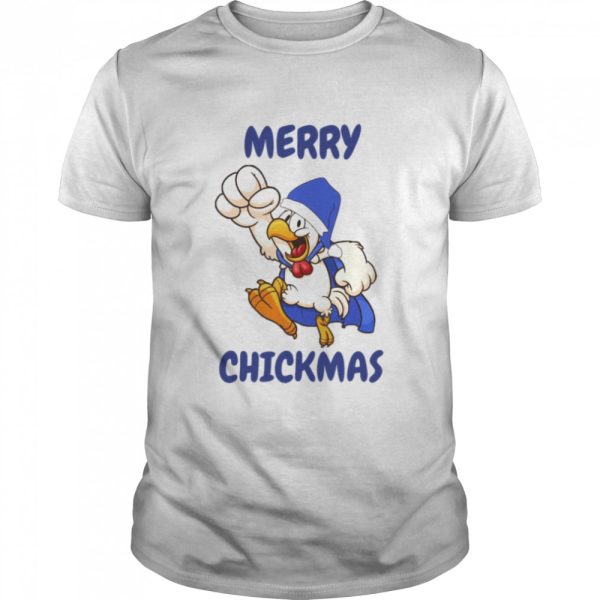 Blue Art Santa Hat Xmas Chicken shirt