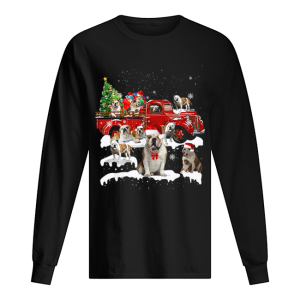 Bulldog Riding Red Truck Xmas Merry Christmas shirt 1