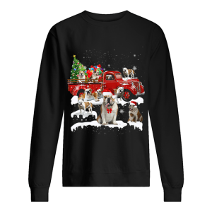 Bulldog Riding Red Truck Xmas Merry Christmas shirt 2