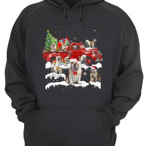 Bulldog Riding Red Truck Xmas Merry Christmas shirt 3