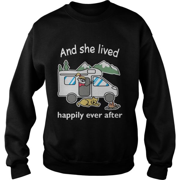 Camping girl and dog and she lived happily ever after t-shirt