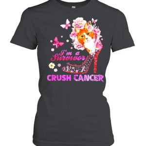 Cat And Flower And Butterfly And High Heels I'm A Survivor Crush Cancer T shirt 2