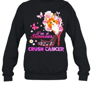 Cat And Flower And Butterfly And High Heels I'm A Survivor Crush Cancer T shirt 4